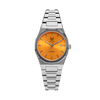 Experience the allure of a late summer day and the excitement of an enchanting evening with Makydo spring orange automatic unisex watch. Its brilliance ignites passion within the soul of the beholder. The brilliant, highly transparent sapphire crystal with anti-reflective coating expose the sophisticated silver baton hands with BGW9 Lume. The flawless symmetry of the 316L Stainless Steel integrated bracelet complimented with a 9mm of slim case powered by a sturdy Japan Miyota 9015 movement.